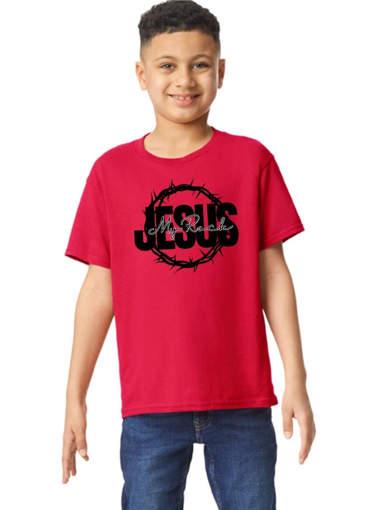 Jesus My Rock Youth Tee – Red/Black