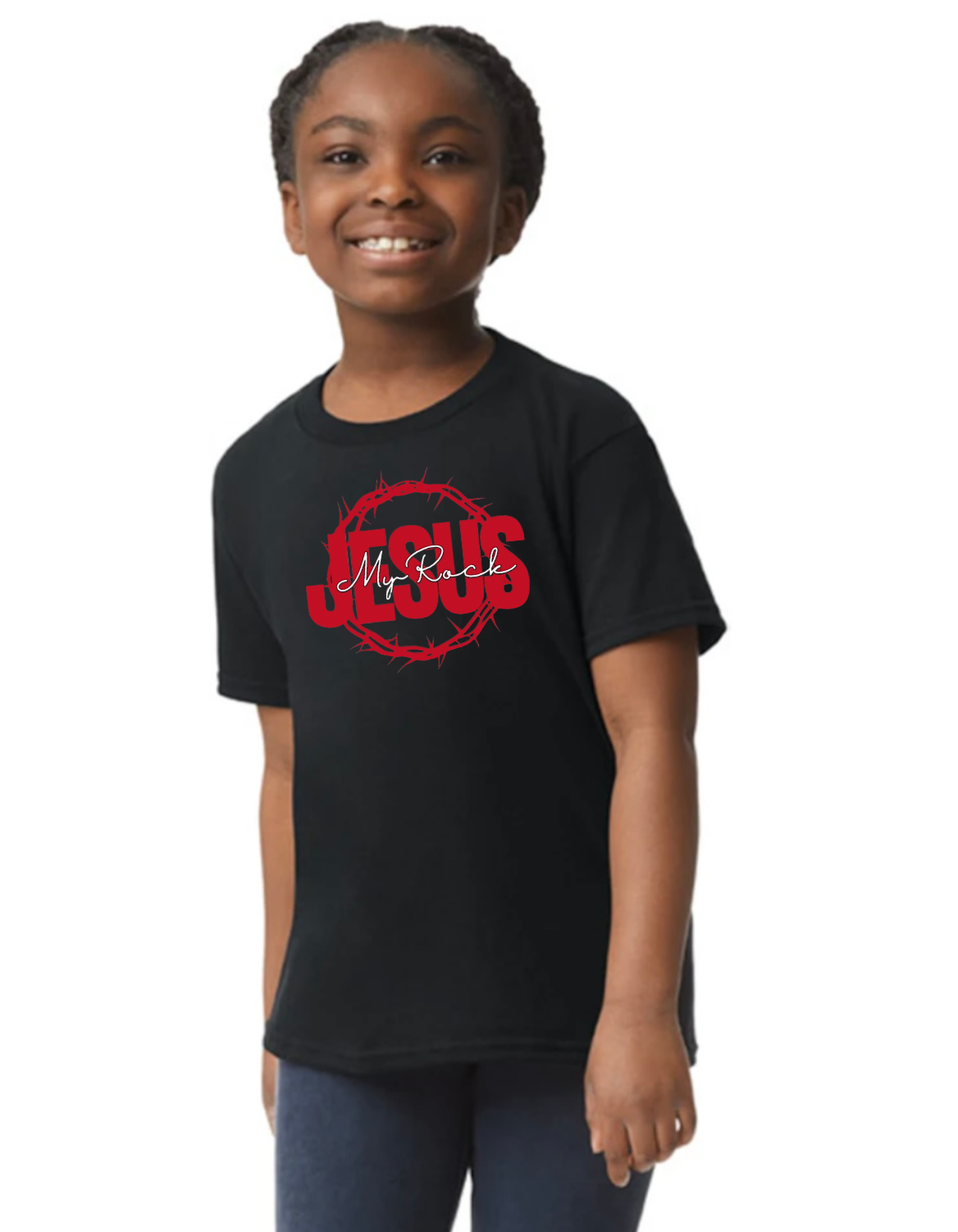 Jesus My Rock Youth Tee – Black/Red