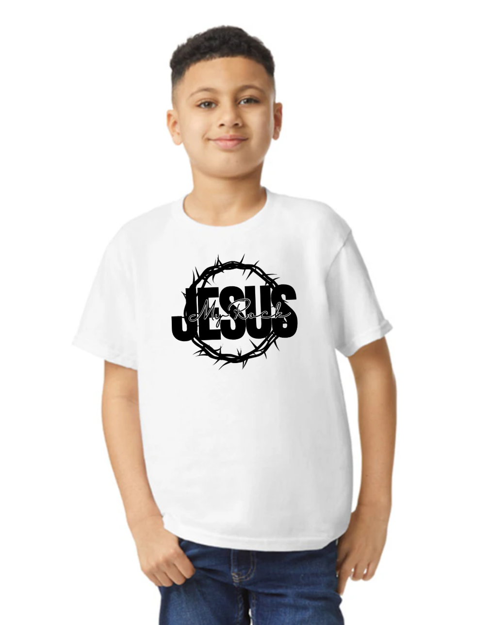 Jesus My Rock Signature Youth Tee – White