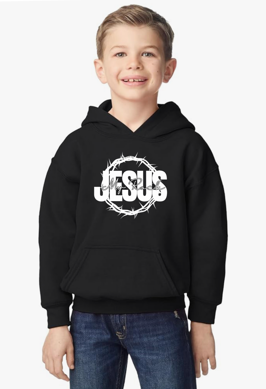 Jesus My Rock OG Youth Hoodie - Black/White