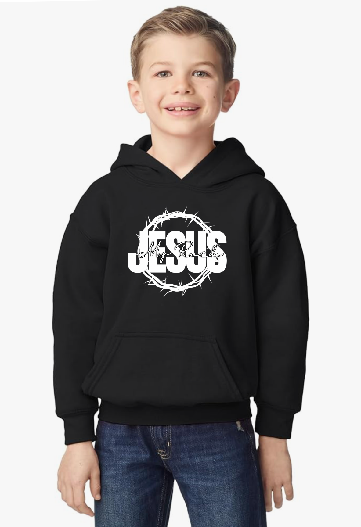 Jesus My Rock OG Youth Hoodie - Black/White