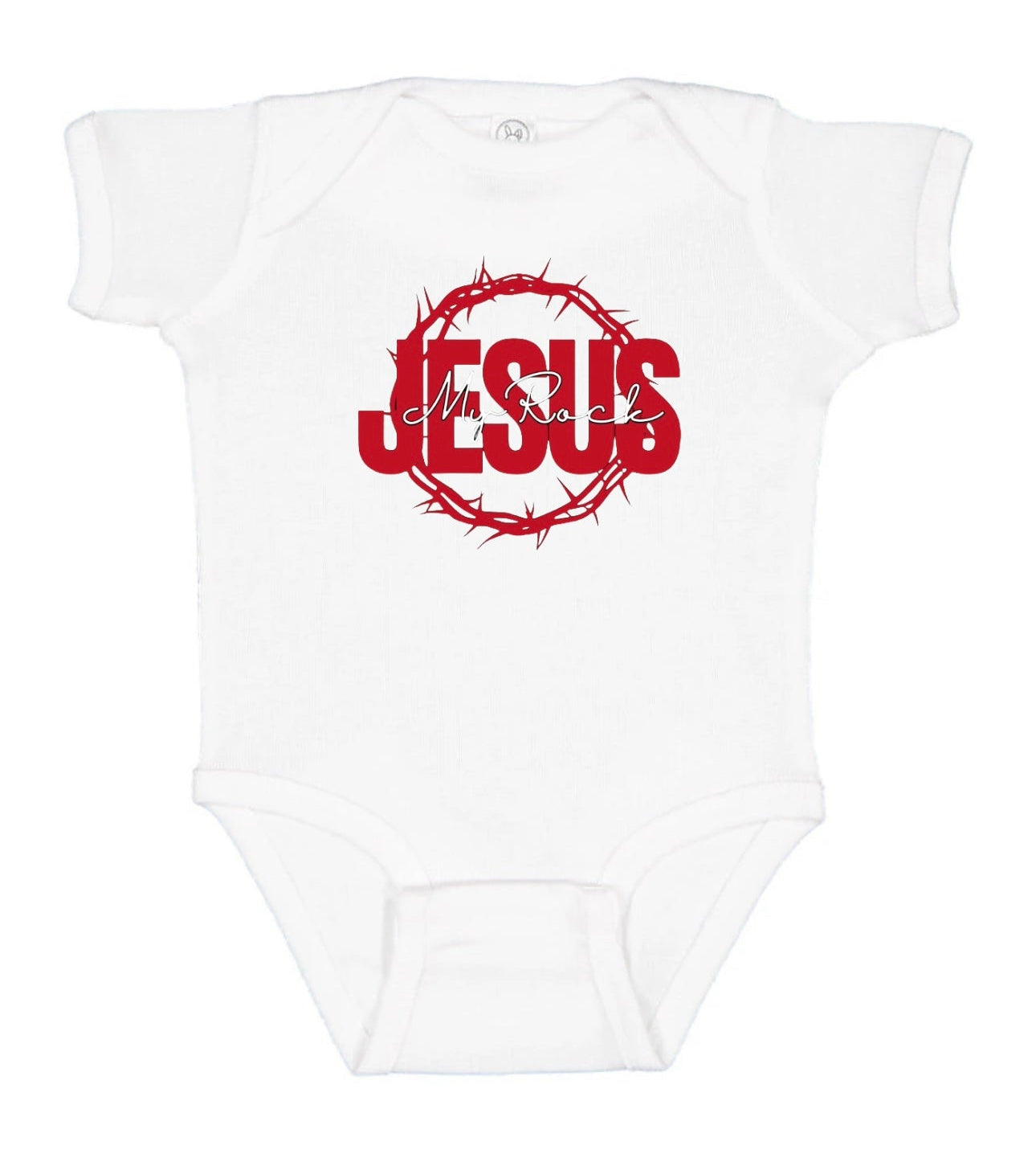 Jesus My Rock Infant Bodysuit – White/Red