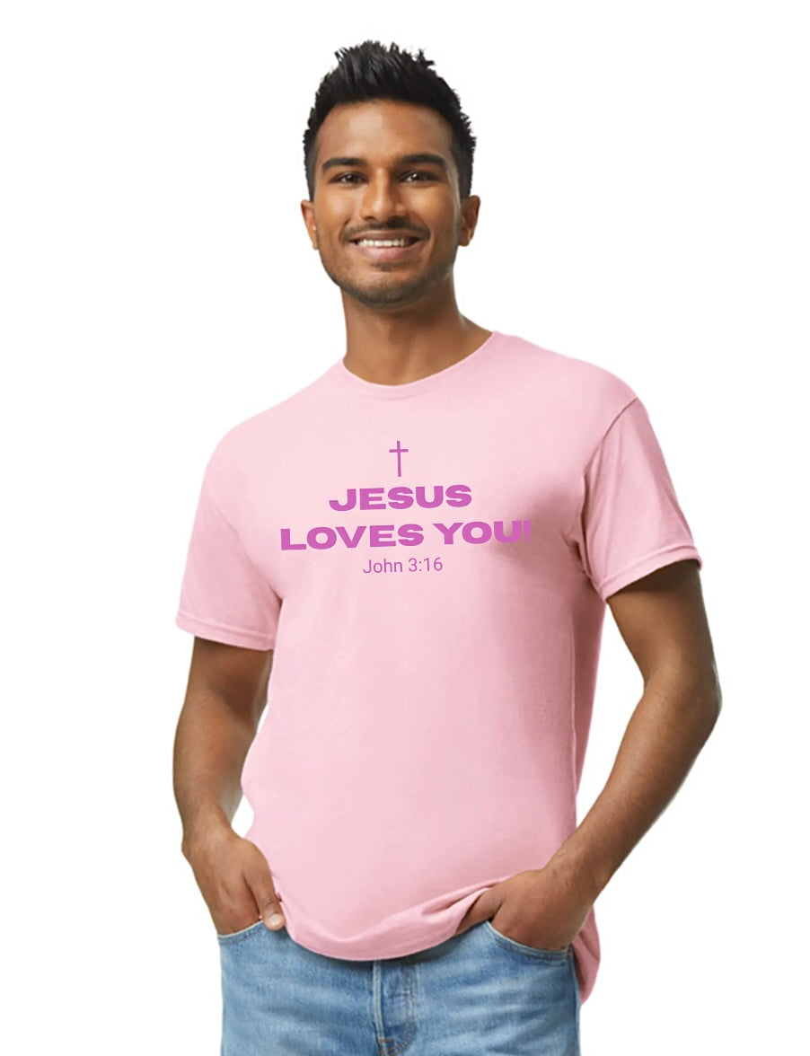 Jesus Loves You! Adult Tee - Pink
