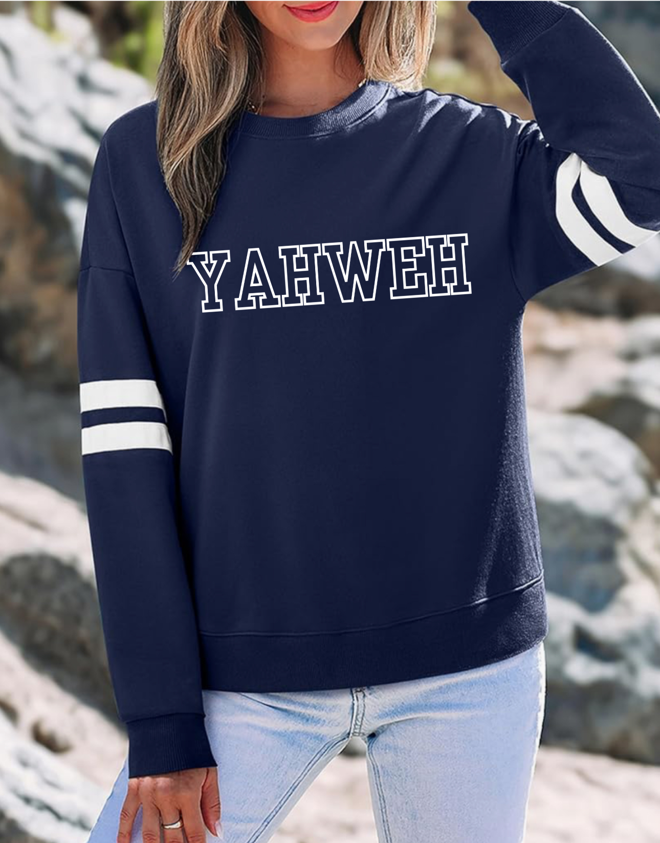 YAHWEH Women’s Oversized Crewneck Sweatshirt – Navy Blue (Exclusive Drop)