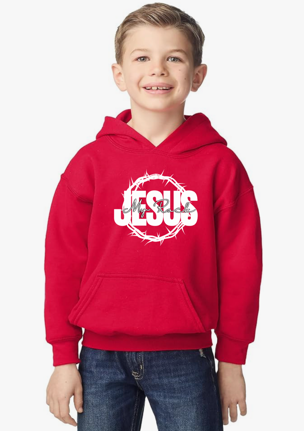 Jesus My Rock Youth Hoodie - Red/White