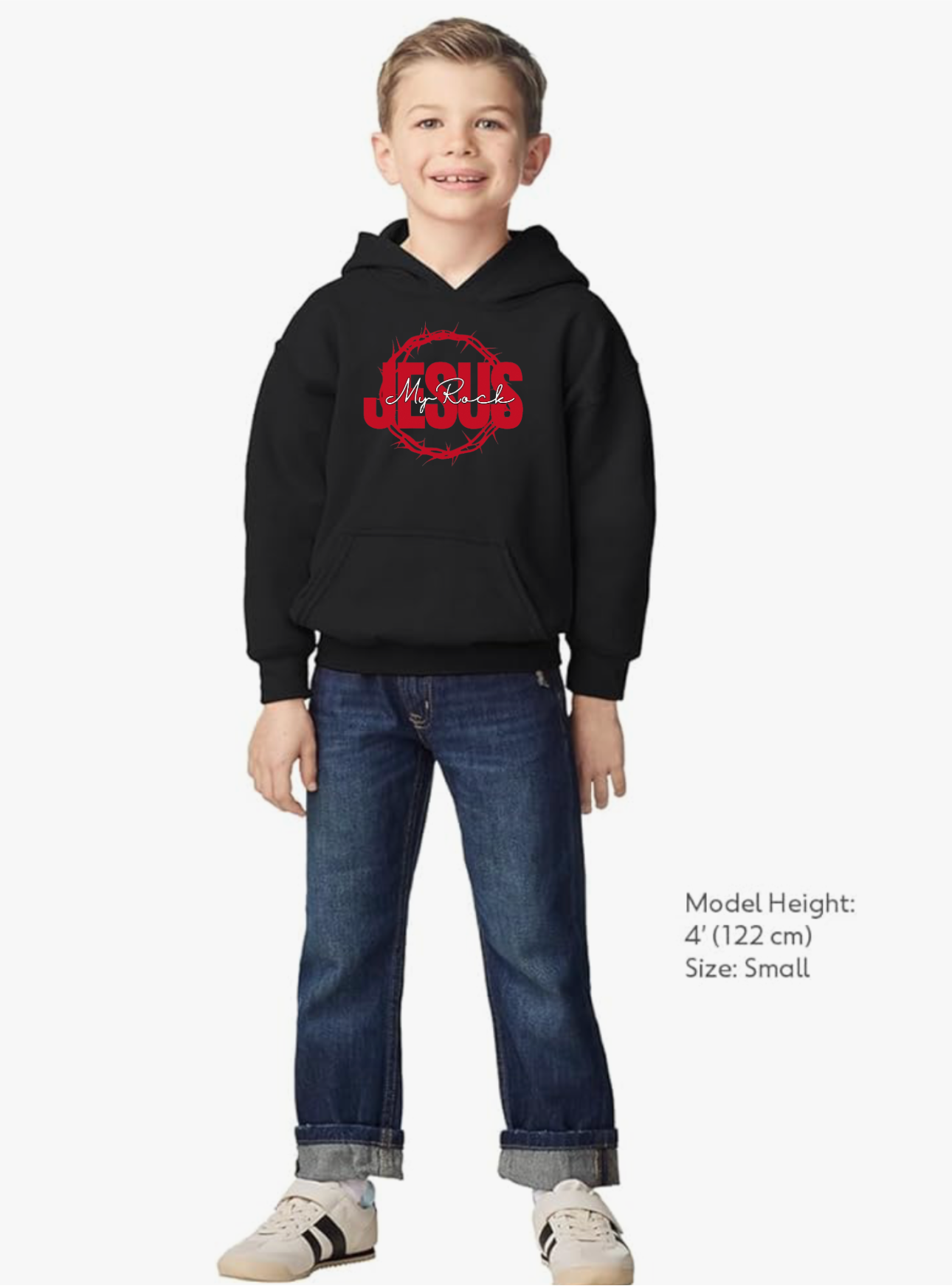 Jesus My Rock Youth Hoodie - Black/Red