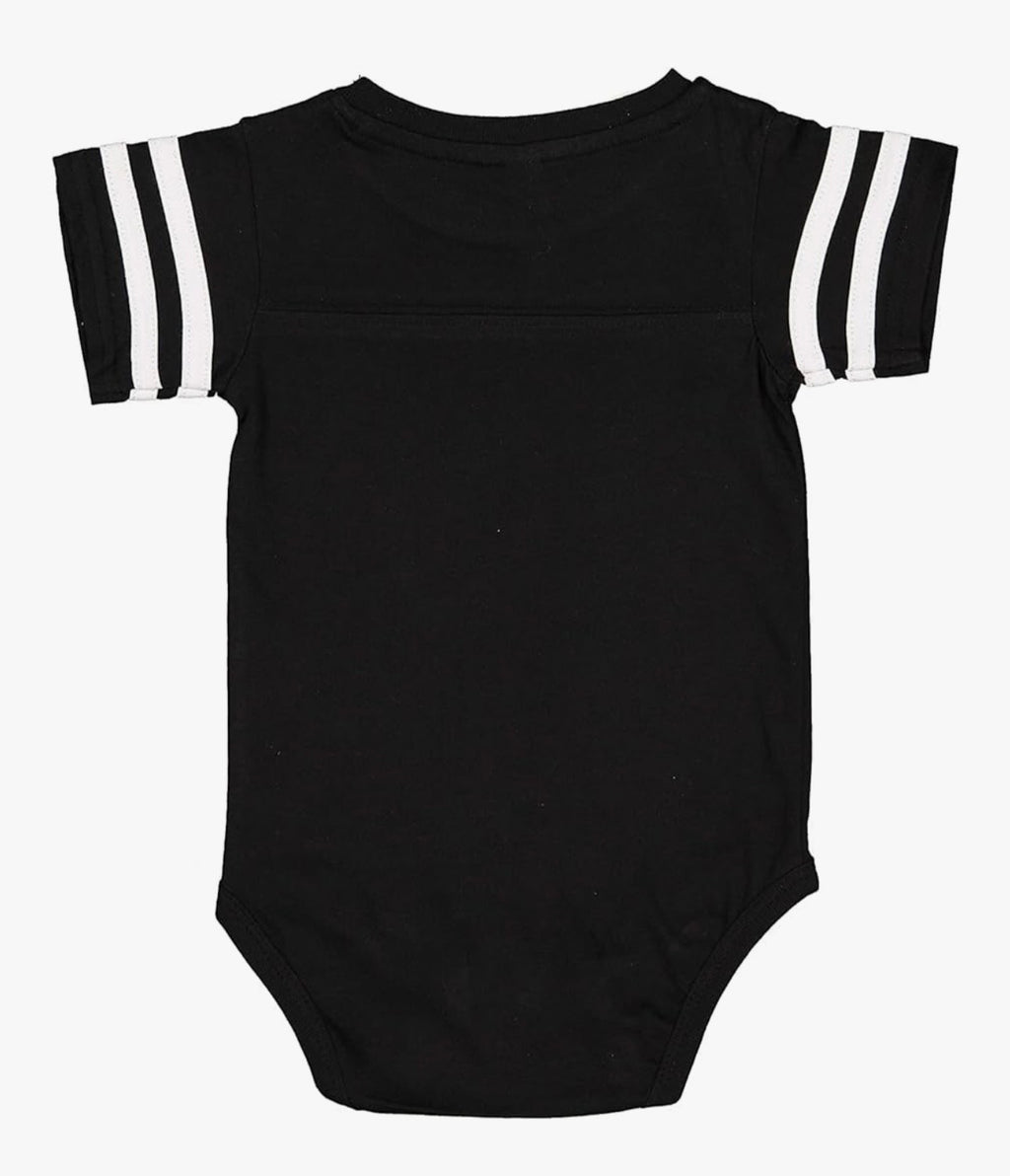 YAHWEH Baby Football Jersey Bodysuit – Black/White