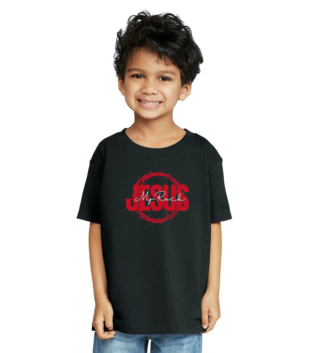 Jesus My Rock Toddler Tee – Black/Red