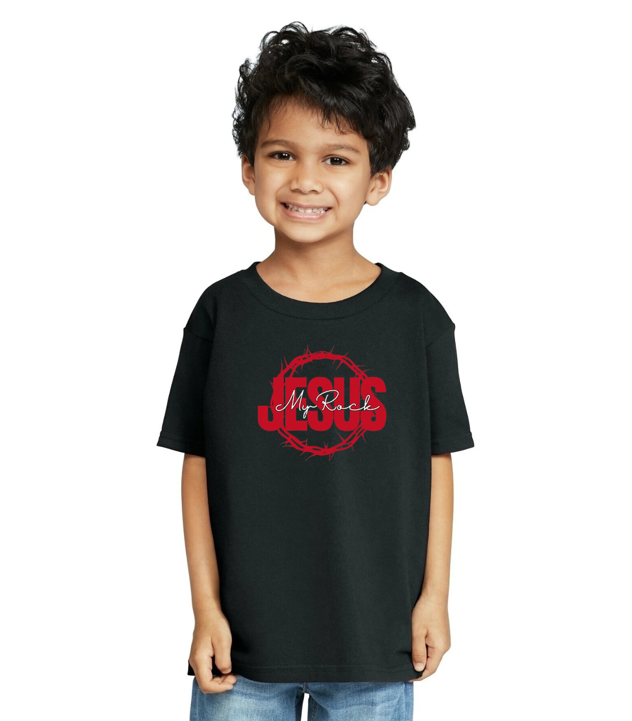 Jesus My Rock Toddler Tee – Black/Red