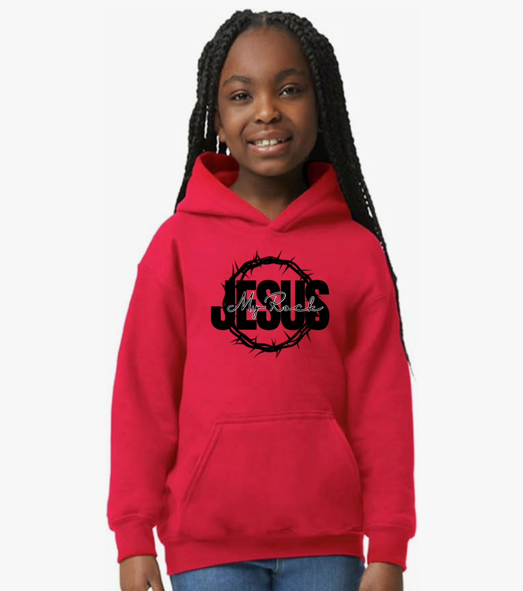 Jesus My Rock Youth Hoodie - Red/Black
