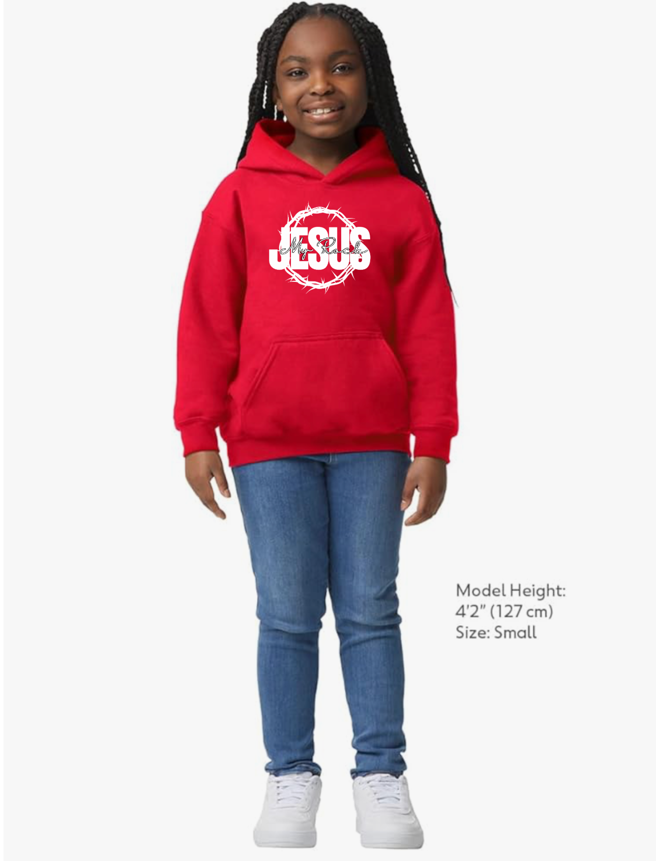 Jesus My Rock Youth Hoodie - Red/White