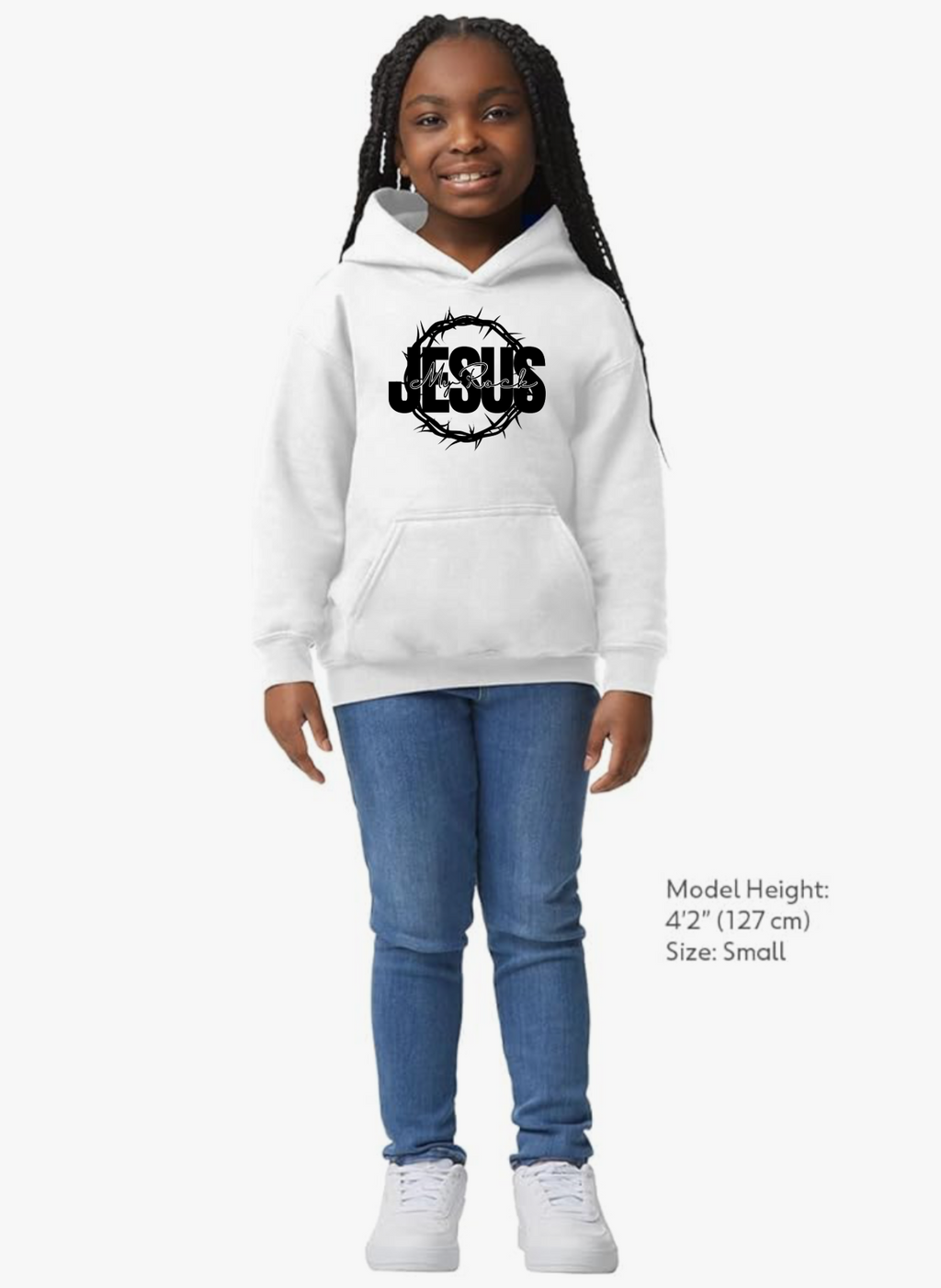 Jesus My Rock Signature Youth Hoodie - White