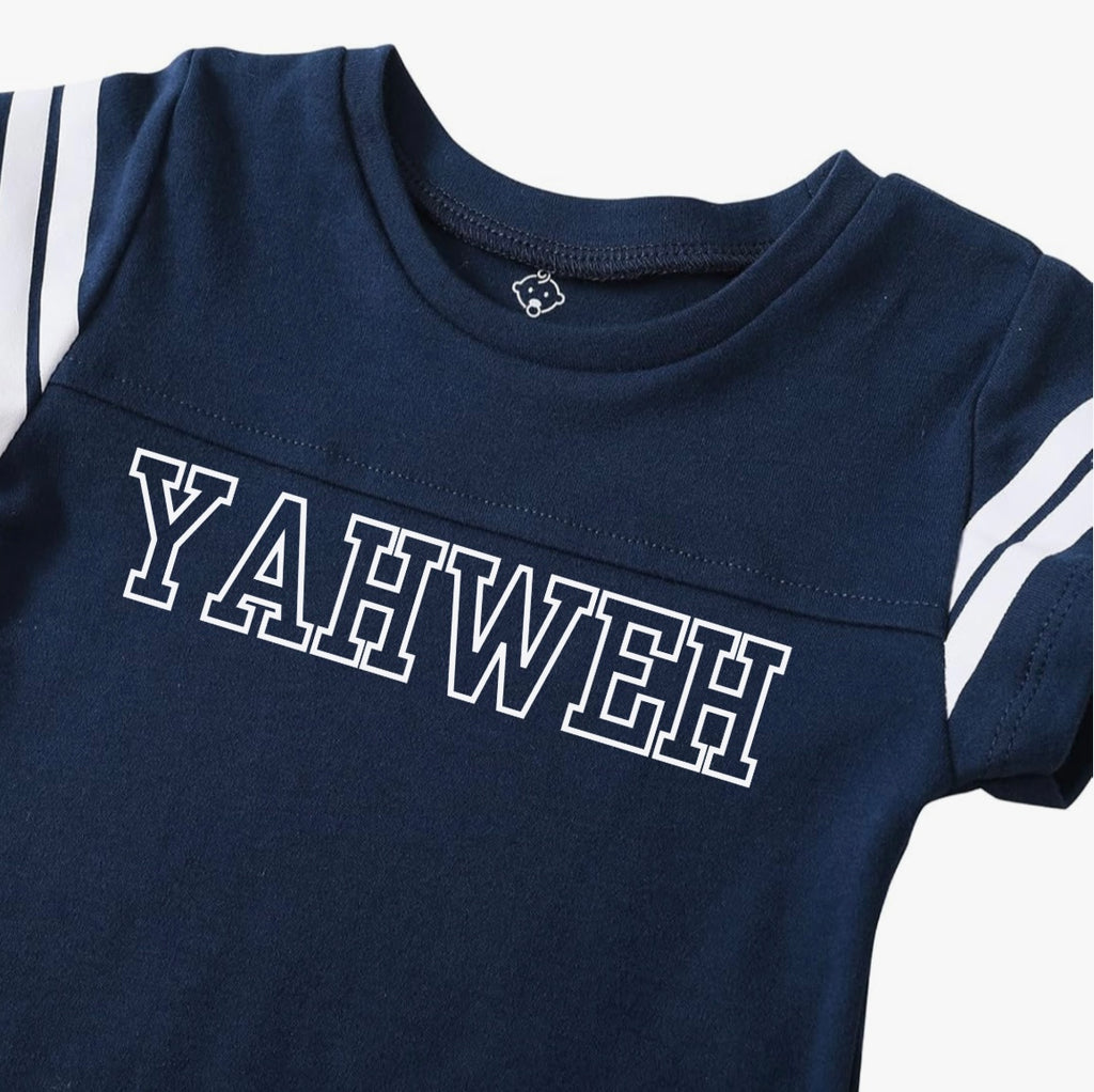 YAHWEH Baby Football Jersey Bodysuit – Navy/White