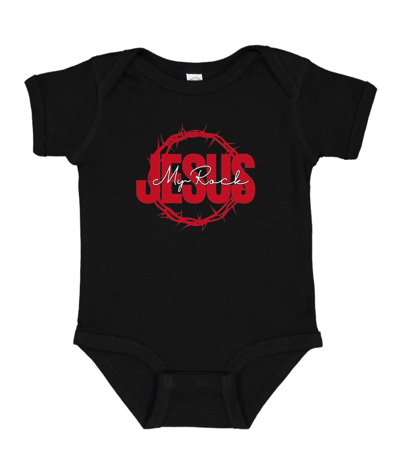Jesus My Rock Infant Bodysuit – Black/Red