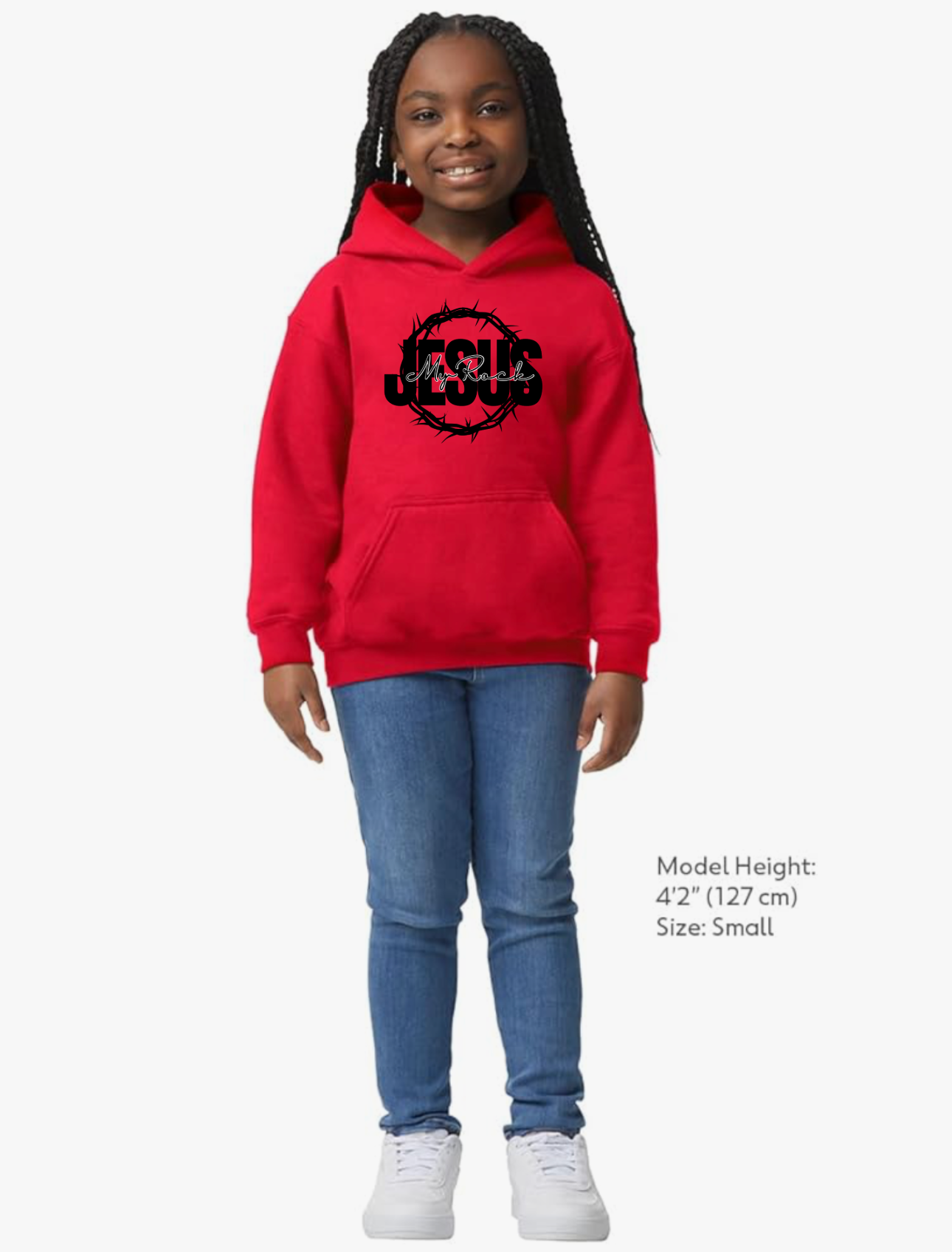 Jesus My Rock Youth Hoodie - Red/Black