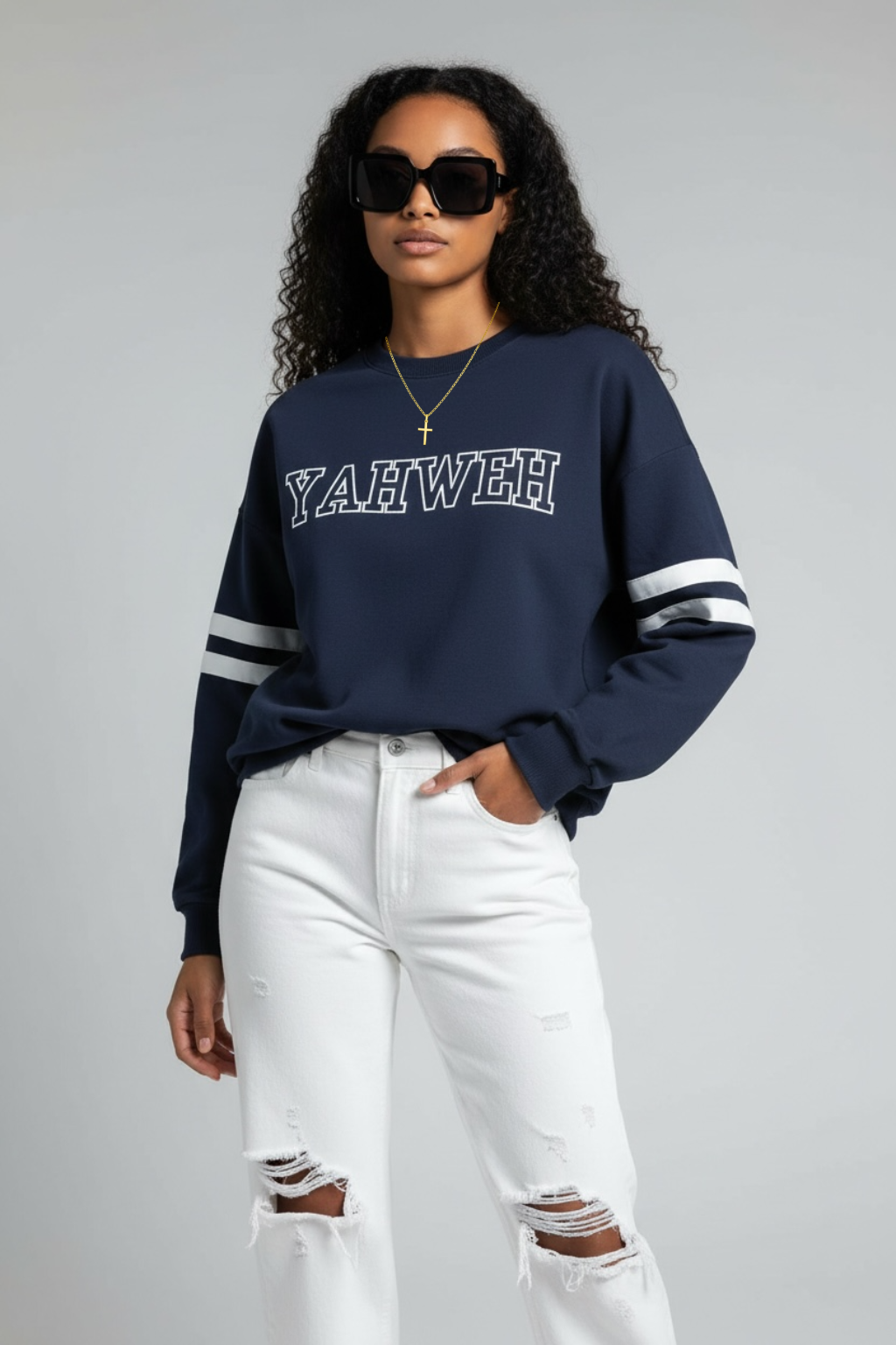 YAHWEH Women’s Oversized Crewneck Sweatshirt – Navy Blue (Exclusive Drop)