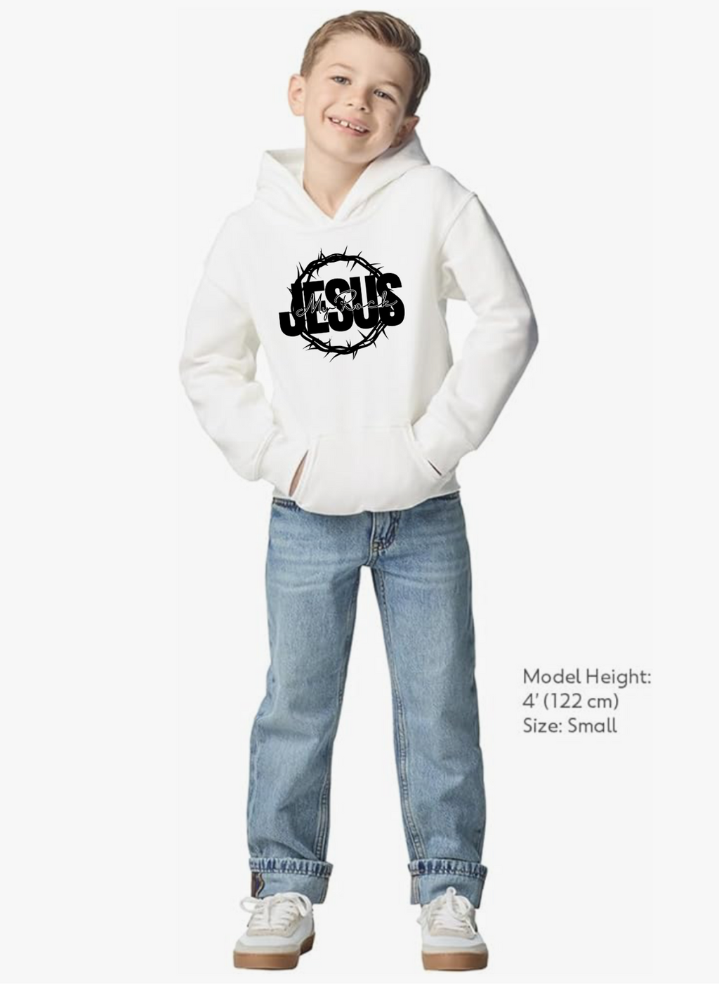 Jesus My Rock Signature Youth Hoodie - White