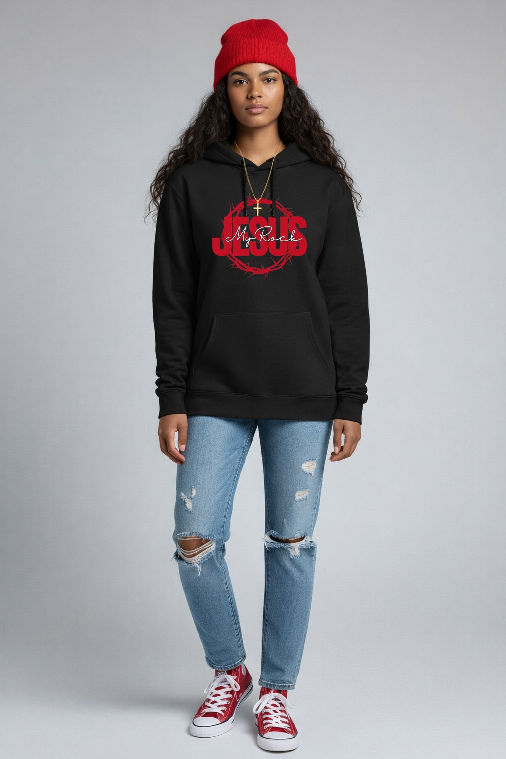 Jesus My Rock Hoodie - Red