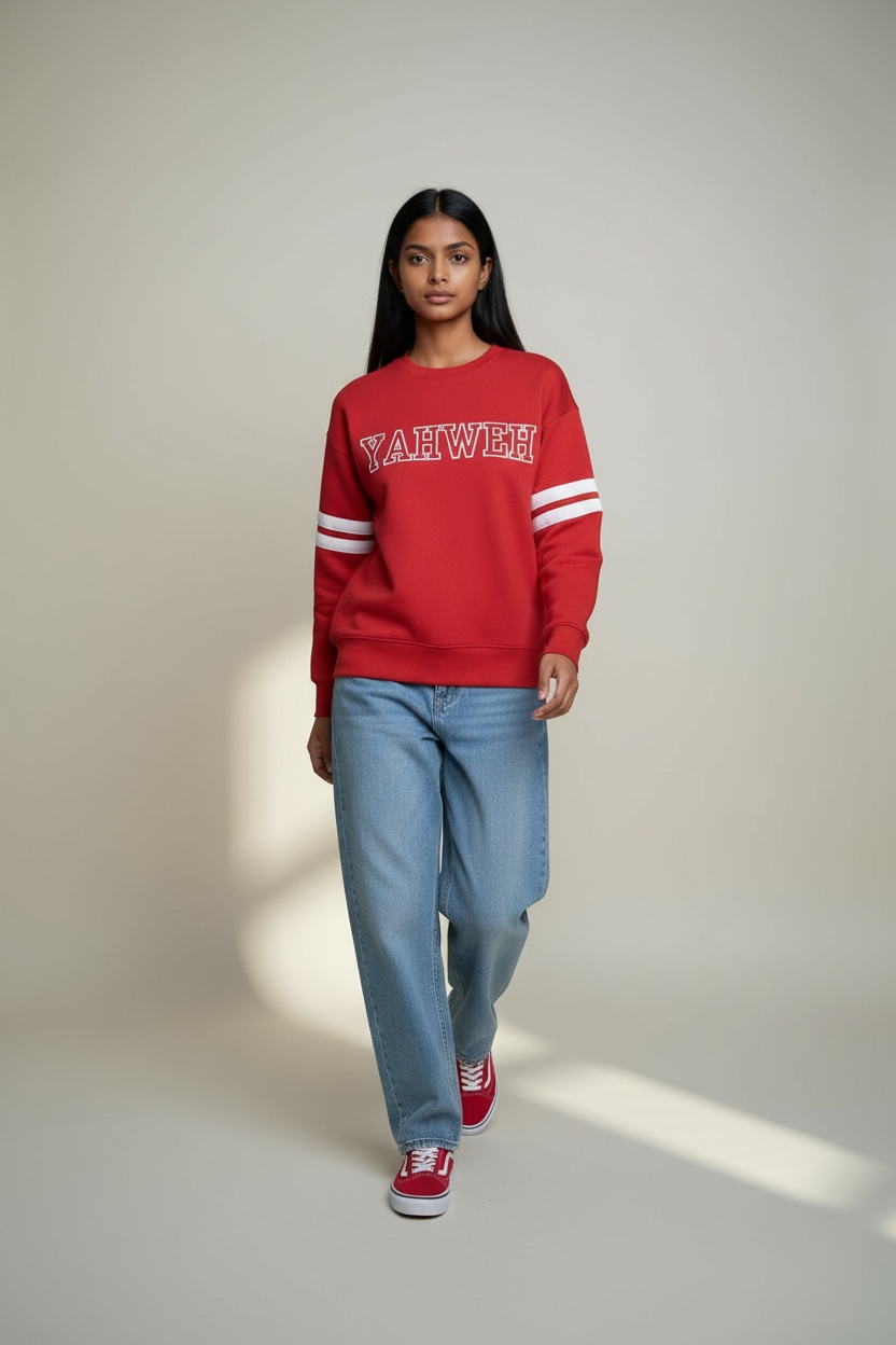 YAHWEH Women’s Oversized Crewneck Sweatshirt – Red (Exclusive Drop)