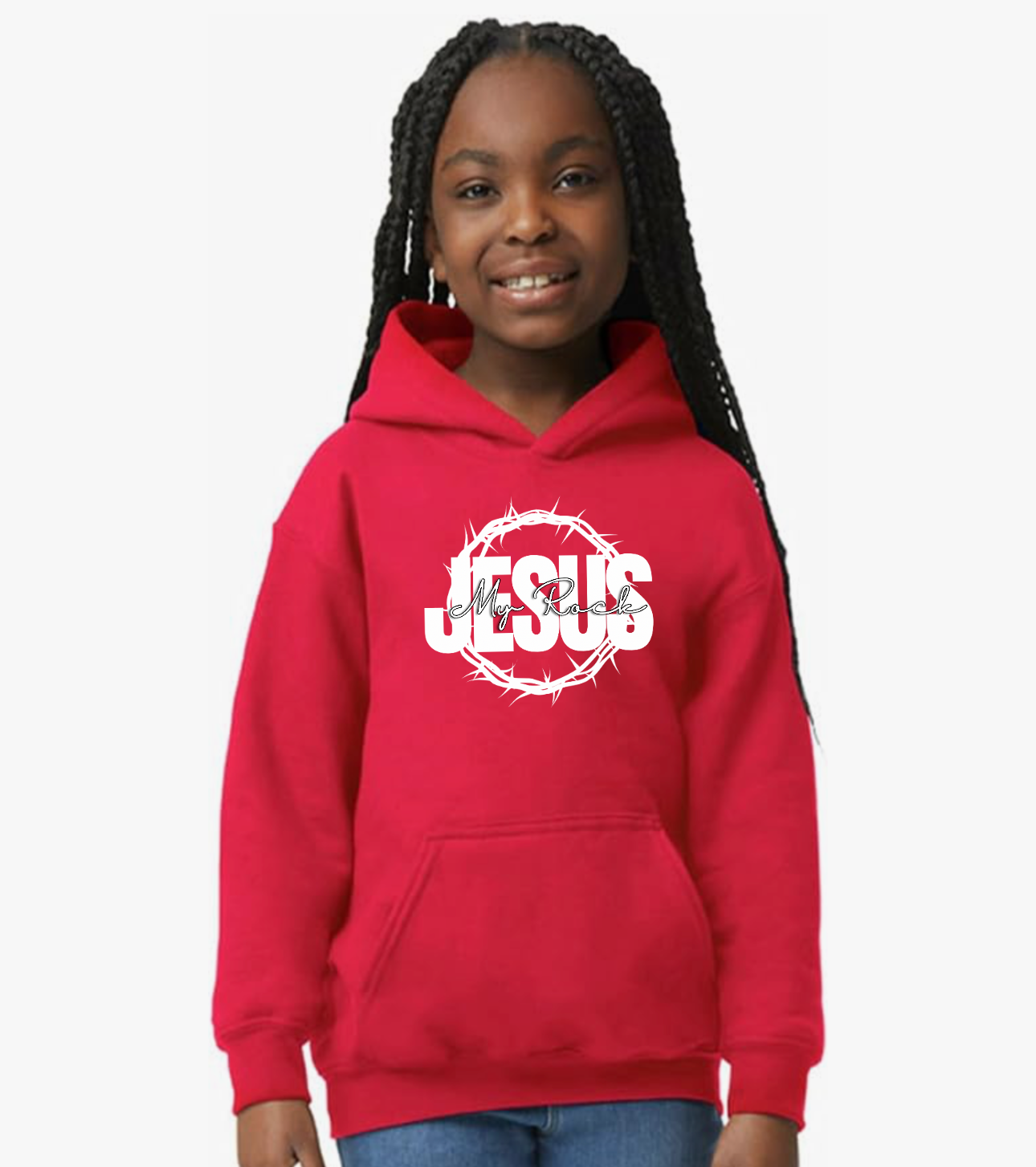 Jesus My Rock Youth Hoodie - Red/White