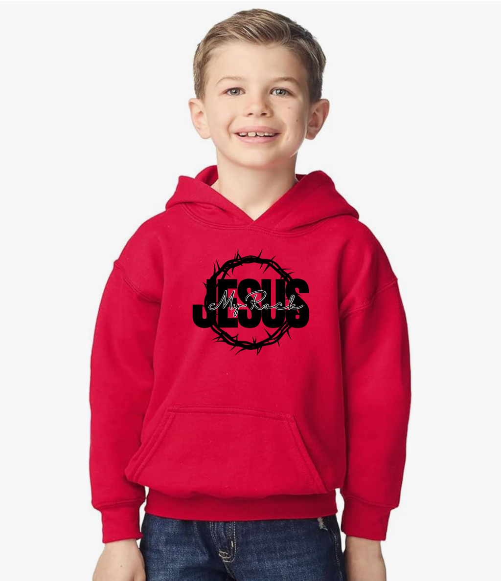 Jesus My Rock Youth Hoodie - Red/Black