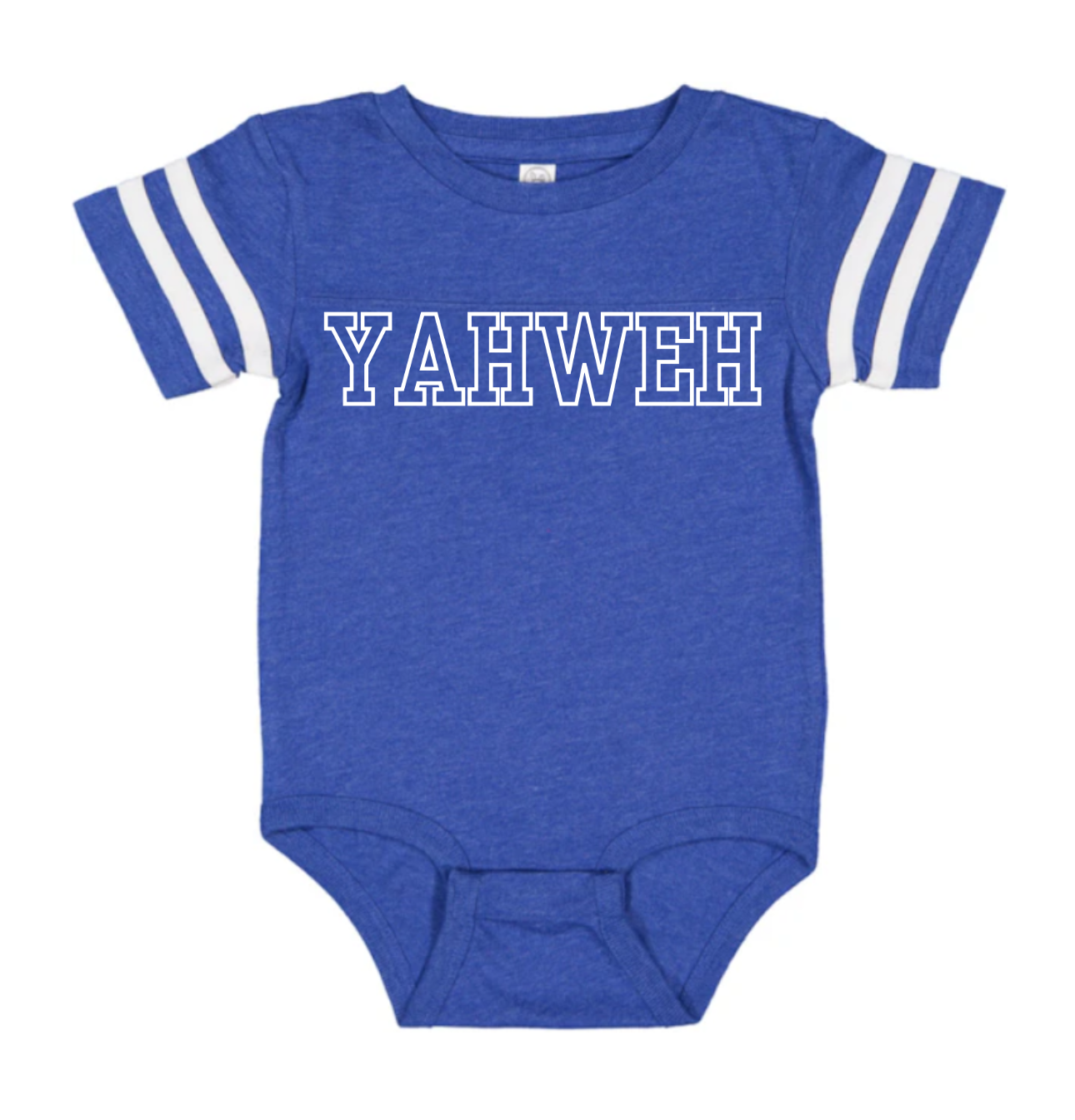 YAHWEH Baby Football Jersey Bodysuit – Vintage Royal Blue/White