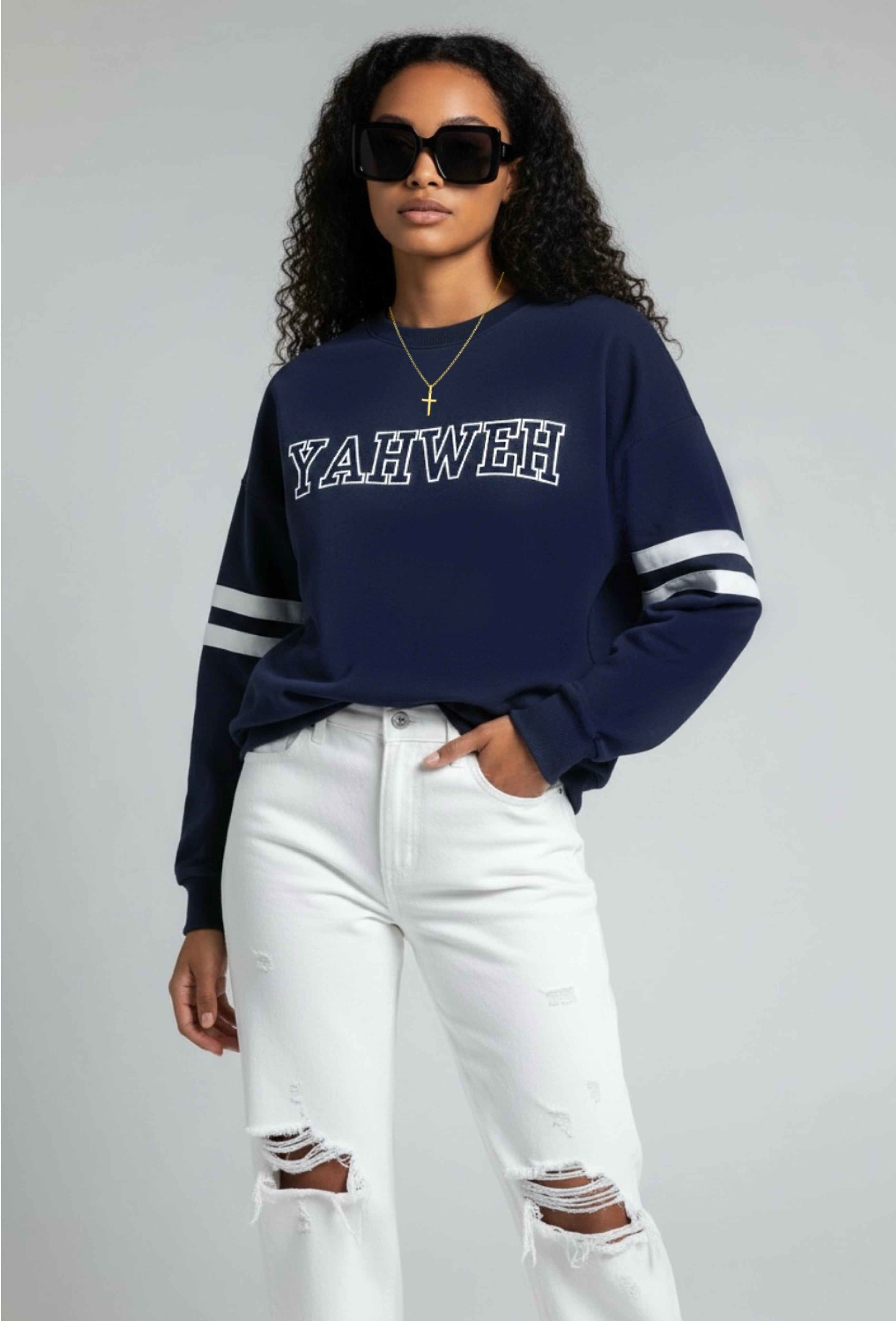 YAHWEH Women’s Oversized Crewneck Sweatshirt – Navy Blue (Exclusive Drop)