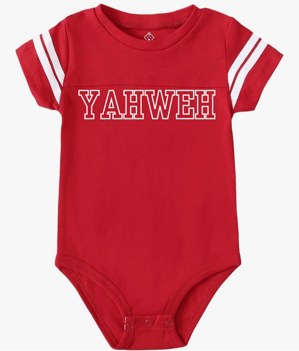 YAHWEH Baby Football Jersey Bodysuit – Red/White