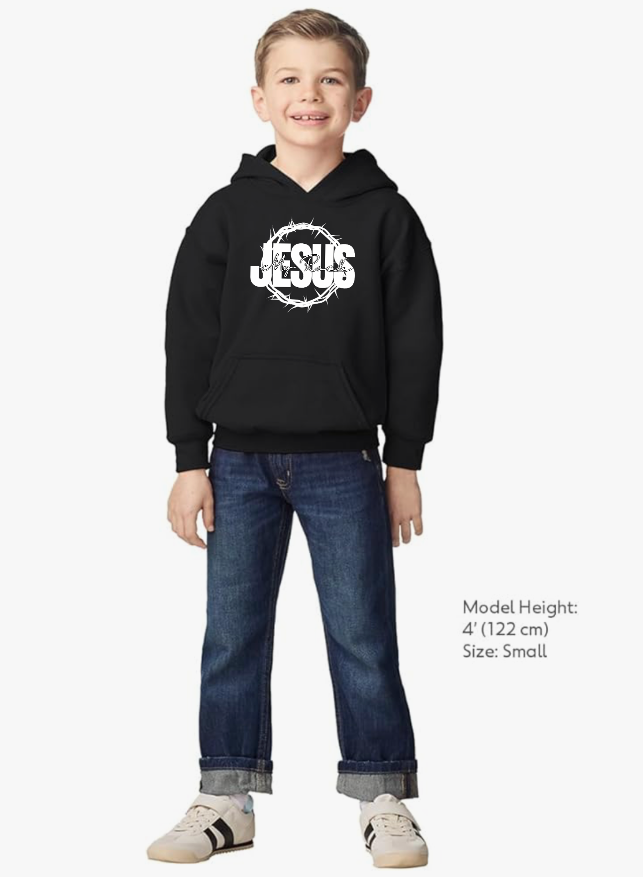 Jesus My Rock OG Youth Hoodie - Black/White
