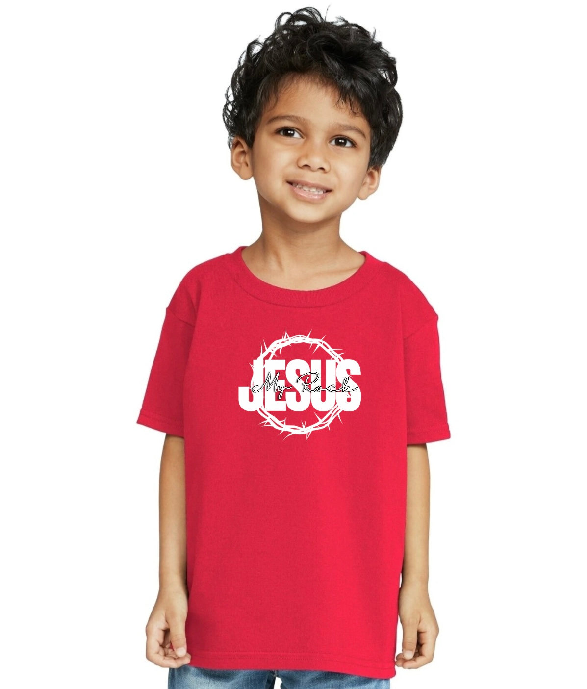 Jesus My Rock Toddler Tee – Red/White