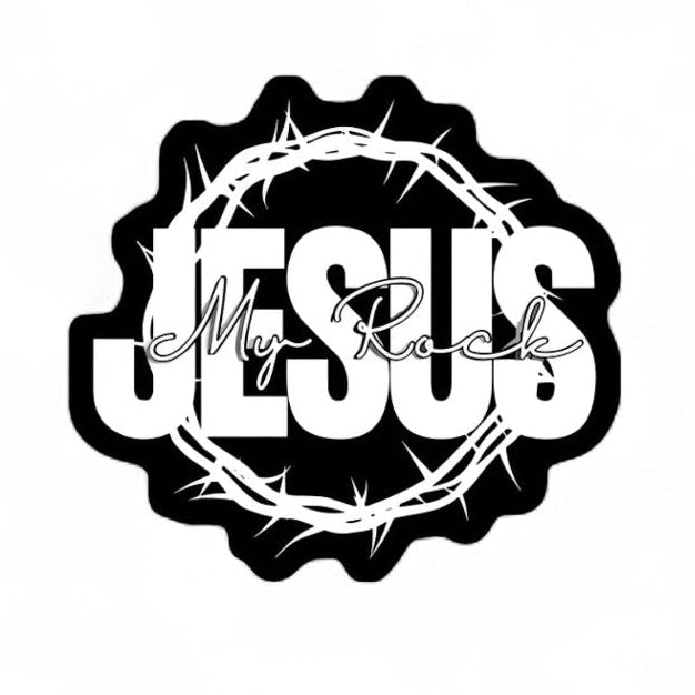 Jesus My Rock Sticker - White