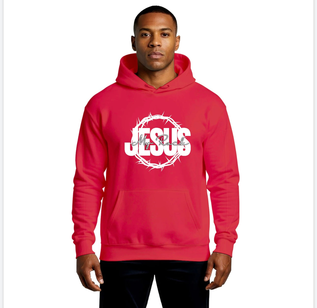 Jesus My Rock Hoodie - Red/ White